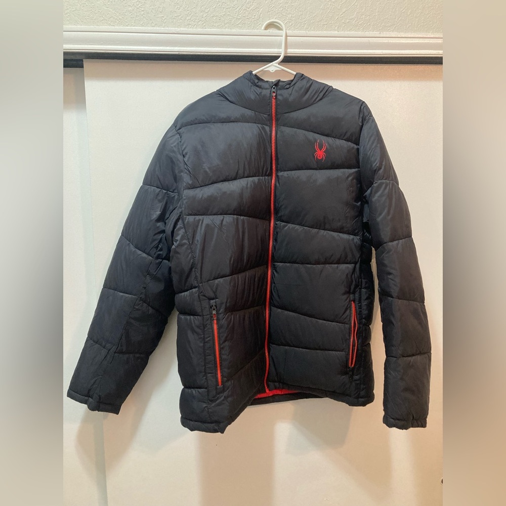 New winter Spyder XT Black Puffy puffer Hooded ski snow Parka Jacket L mens